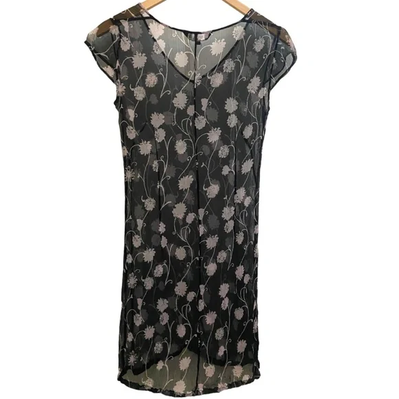 Vintage 90's French Connection black and pink floral sheer dress - Picture 2 of 4